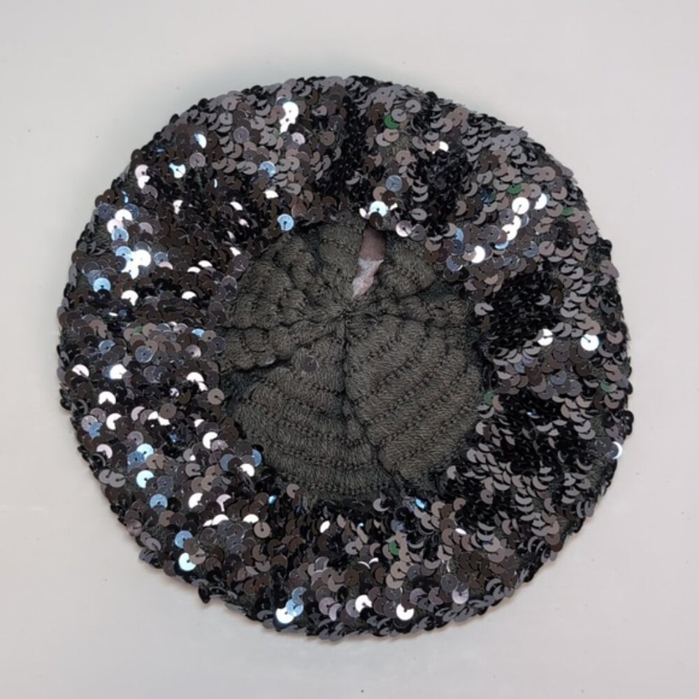 Childrens Place Sequin Beret Hat Gunmetal Silver Gray Party Fashionista - Picture 7 of 12